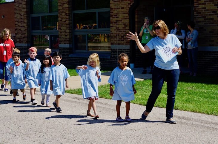 <p>Each BPS101 Elementary School Principal was at the Kinder Walk Parade to participate with their new incoming students. Here is H.C. Storm Principal Anne Paonessa with incoming HCS students.</p>
